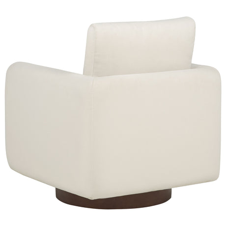 Iris Swivel Accent Chair - Rounded Ivory Upholstery with Track Arms on Coffee Wood Base – view 6
