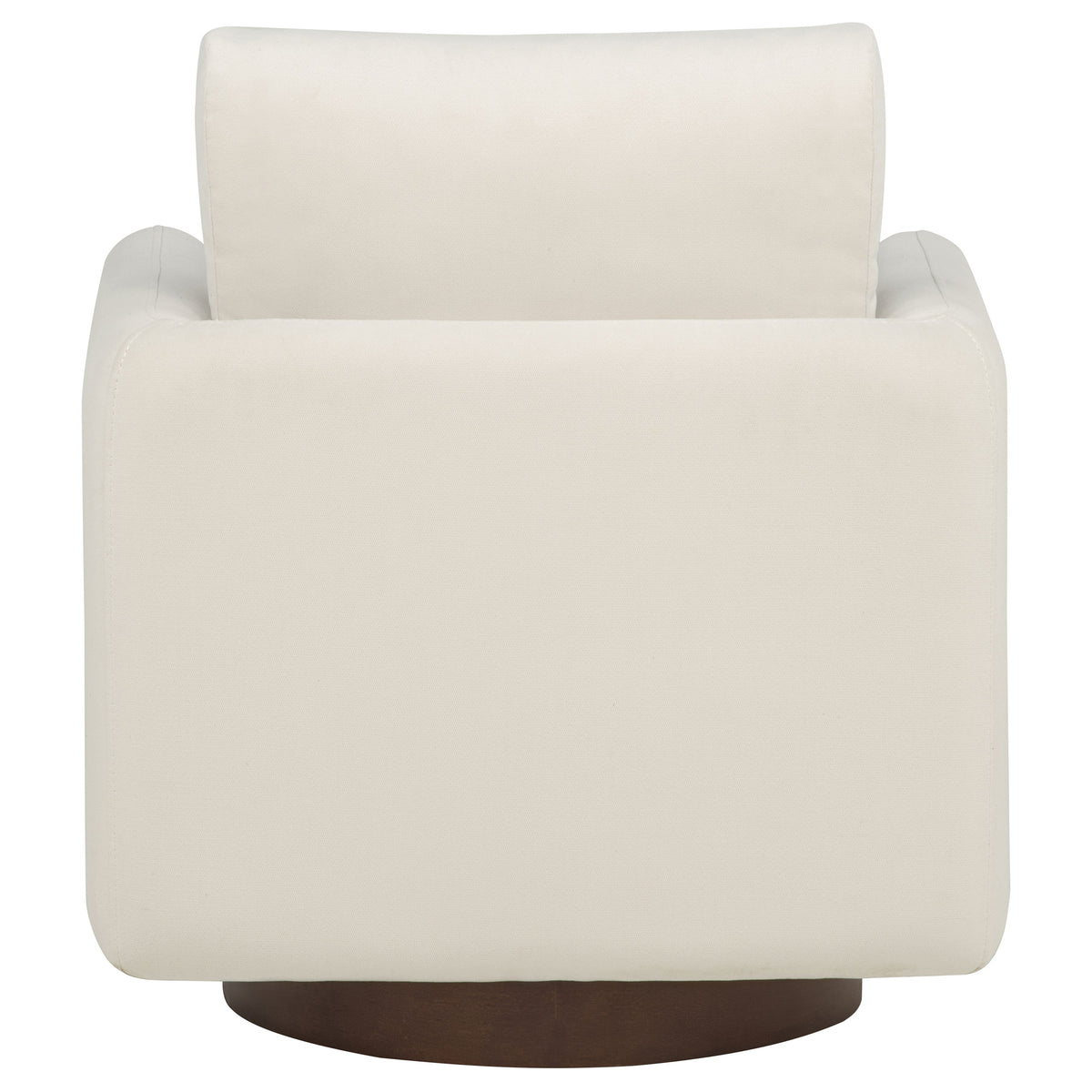 Iris Swivel Accent Chair - Rounded Ivory Upholstery with Track Arms on Coffee Wood Base – view 7