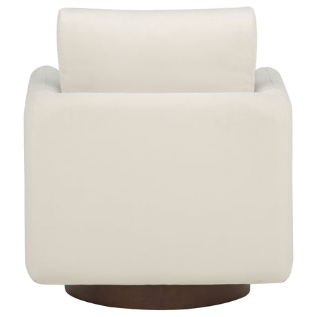 Iris Swivel Accent Chair - Rounded Ivory Upholstery with Track Arms on Coffee Wood Base – view 7