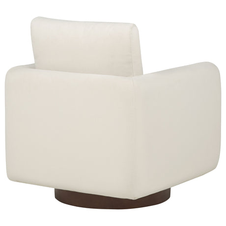 Iris Swivel Accent Chair - Rounded Ivory Upholstery with Track Arms on Coffee Wood Base – view 8