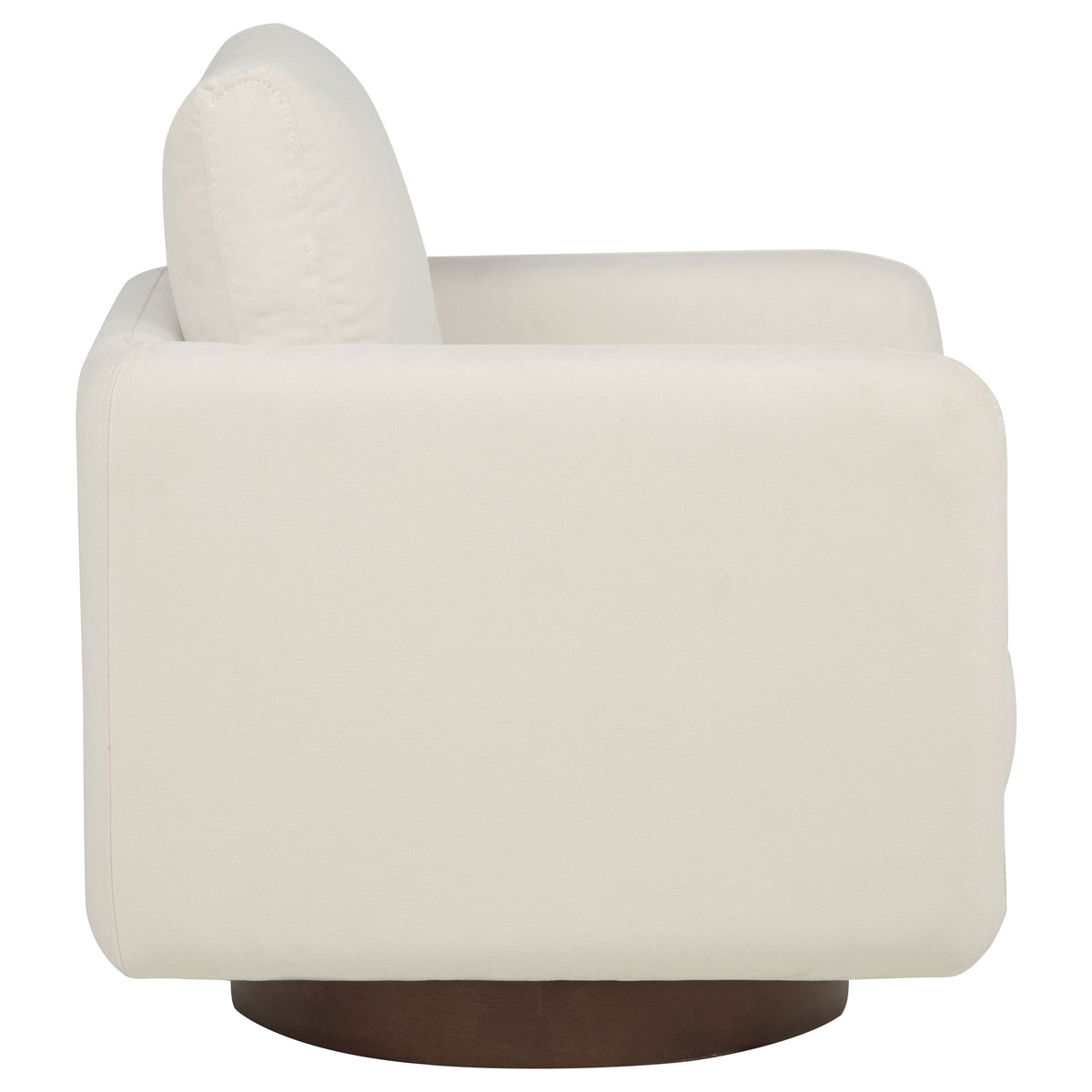 Iris Swivel Accent Chair - Rounded Ivory Upholstery with Track Arms on Coffee Wood Base – view 9