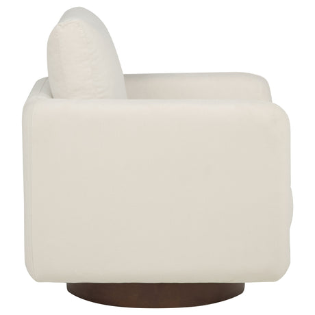 Iris Swivel Accent Chair - Rounded Ivory Upholstery with Track Arms on Coffee Wood Base – view 9