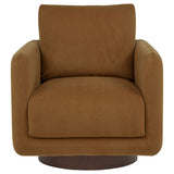 Iris Swivel Accent Chair - Rounded Track Arm Design in Rust Fabric with Coffee Wood Base – view 3