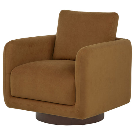 Iris Swivel Accent Chair - Rounded Track Arm Design in Rust Fabric with Coffee Wood Base – view 4