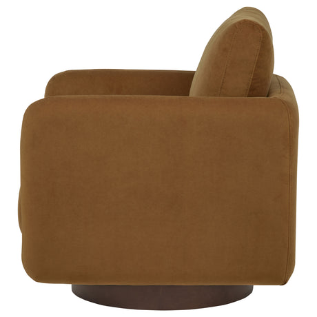 Iris Swivel Accent Chair - Rounded Track Arm Design in Rust Fabric with Coffee Wood Base – view 5
