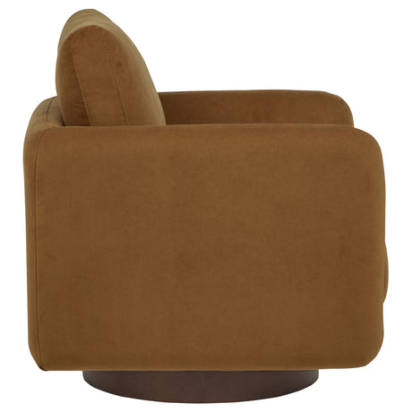 Iris Swivel Accent Chair - Rounded Track Arm Design in Rust Fabric with Coffee Wood Base – view 9