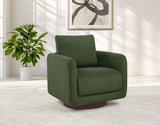 Iris Swivel Accent Chair - Rounded Matcha Green Upholstery on Coffee Wood Base – view 1