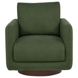 Iris Swivel Accent Chair - Rounded Matcha Green Upholstery on Coffee Wood Base – view 3