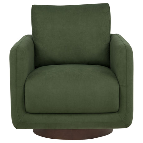 Iris Swivel Accent Chair - Rounded Matcha Green Upholstery on Coffee Wood Base – view 3
