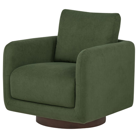 Iris Swivel Accent Chair - Rounded Matcha Green Upholstery on Coffee Wood Base – view 4