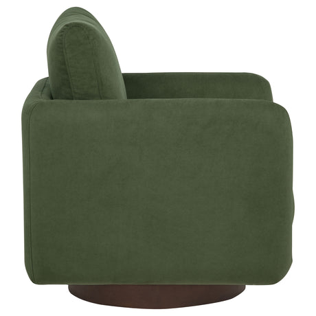 Iris Swivel Accent Chair - Rounded Matcha Green Upholstery on Coffee Wood Base – view 9
