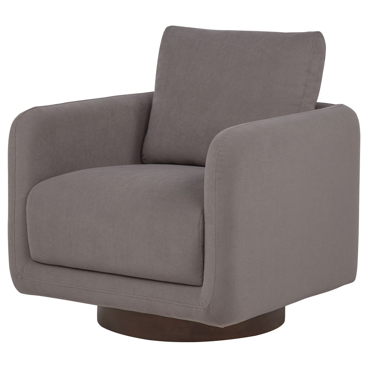 Iris Swivel Accent Chair - Stone Fabric with Track Arms & Coffee Wood Pedestal Base – view 4