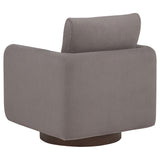 Iris Swivel Accent Chair - Stone Fabric with Track Arms & Coffee Wood Pedestal Base – view 6