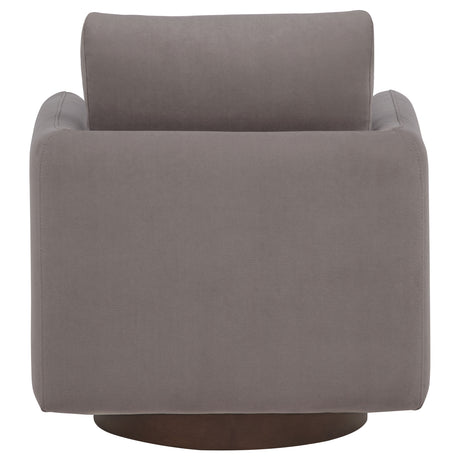 Iris Swivel Accent Chair - Stone Fabric with Track Arms & Coffee Wood Pedestal Base – view 7