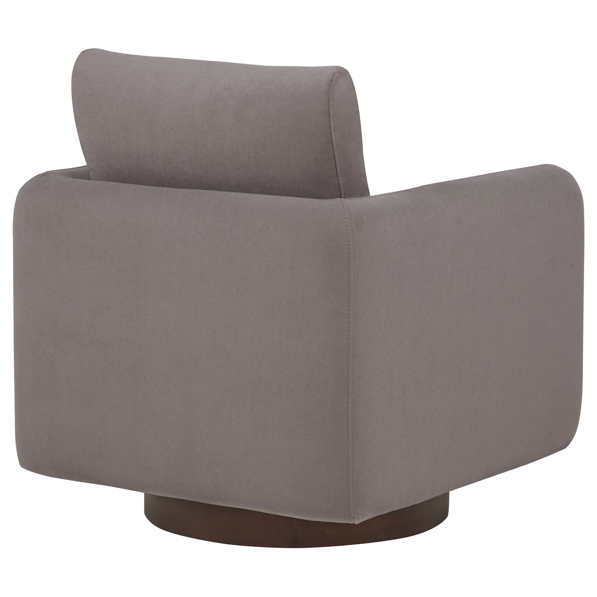 Iris Swivel Accent Chair - Stone Fabric with Track Arms & Coffee Wood Pedestal Base – view 8