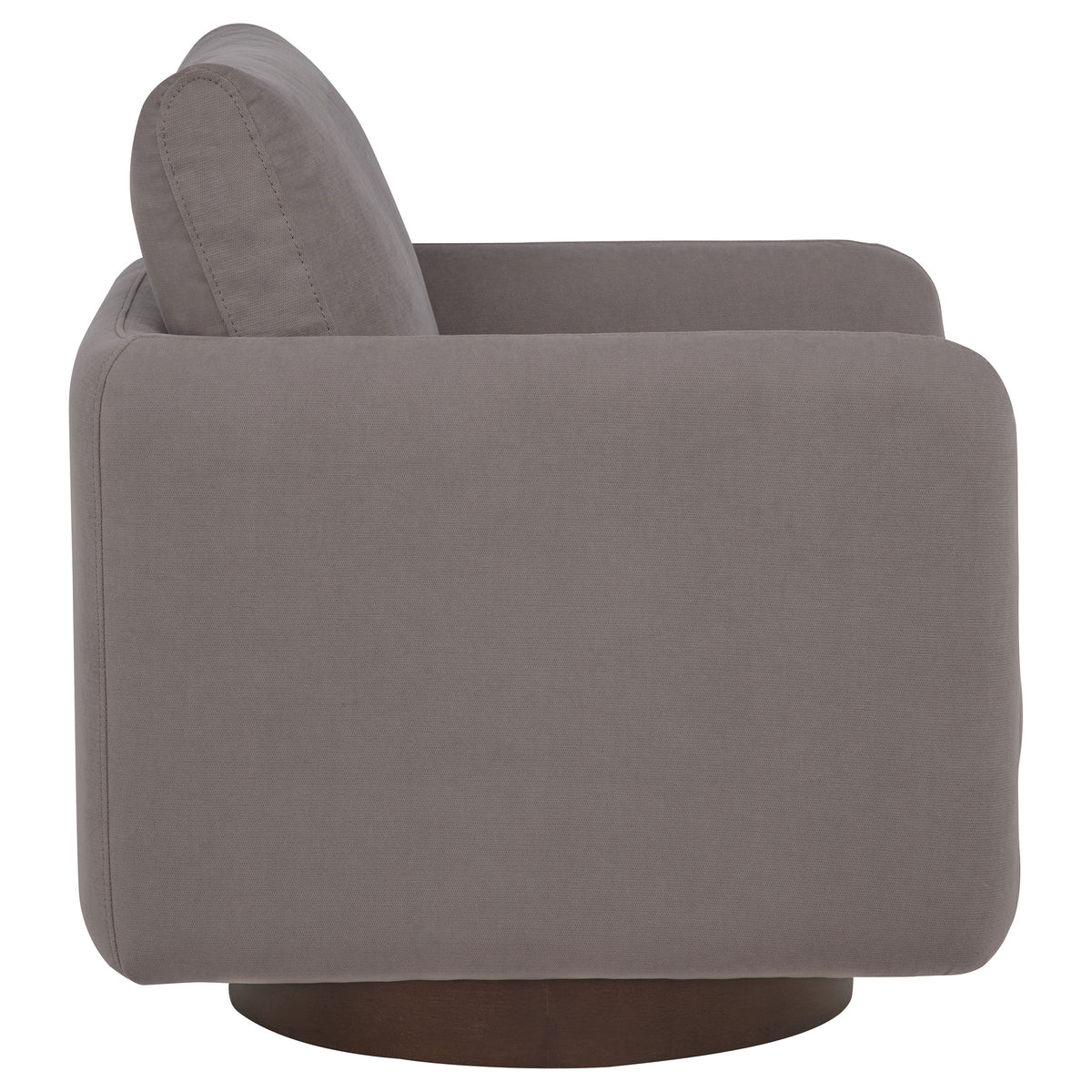 Iris Swivel Accent Chair - Stone Fabric with Track Arms & Coffee Wood Pedestal Base – view 9