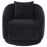 Arnaud Chenille Barrel Swivel Accent Chair - Cocooning Navy Upholstery with Loose Back Pillow – view 3