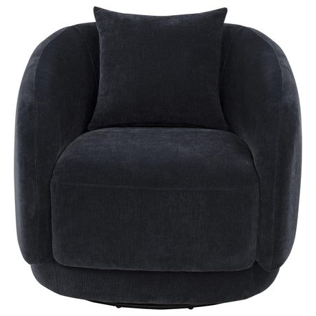Arnaud Chenille Barrel Swivel Accent Chair - Cocooning Navy Upholstery with Loose Back Pillow – view 3