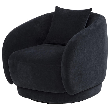 Arnaud Chenille Barrel Swivel Accent Chair - Cocooning Navy Upholstery with Loose Back Pillow – view 4
