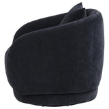 Arnaud Chenille Barrel Swivel Accent Chair - Cocooning Navy Upholstery with Loose Back Pillow – view 5