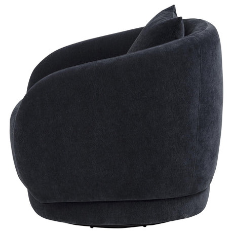 Arnaud Chenille Barrel Swivel Accent Chair - Cocooning Navy Upholstery with Loose Back Pillow – view 5