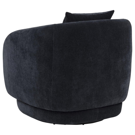 Arnaud Chenille Barrel Swivel Accent Chair - Cocooning Navy Upholstery with Loose Back Pillow – view 6
