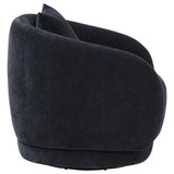 Arnaud Chenille Barrel Swivel Accent Chair - Cocooning Navy Upholstery with Loose Back Pillow – view 7