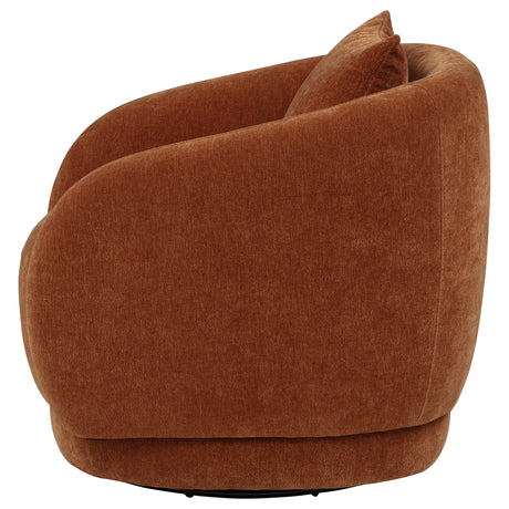 Arnaud Barrel Swivel Accent Chair - Burnt Orange Chenille with Loose Back Pillow – view 5