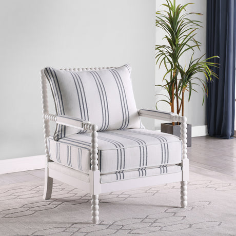 Blanchett Bobbin Accent Chair - Coastal White & Navy Stripe Upholstery with Turned Wood Frame – view 1