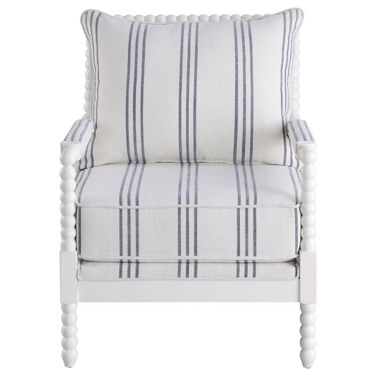 Blanchett Bobbin Accent Chair - Coastal White & Navy Stripe Upholstery with Turned Wood Frame – view 3
