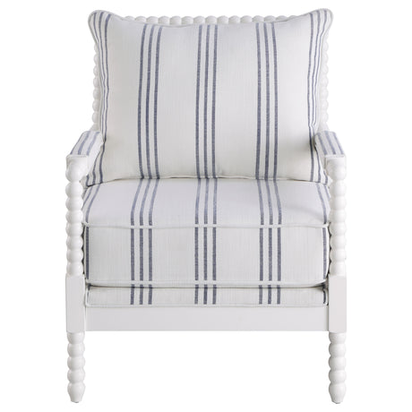 Blanchett Bobbin Accent Chair - Coastal White & Navy Stripe Upholstery with Turned Wood Frame – view 3