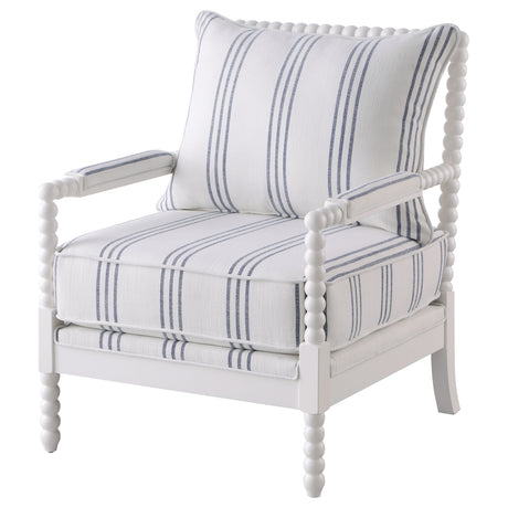 Blanchett Bobbin Accent Chair - Coastal White & Navy Stripe Upholstery with Turned Wood Frame – view 4