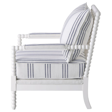 Blanchett Bobbin Accent Chair - Coastal White & Navy Stripe Upholstery with Turned Wood Frame – view 5
