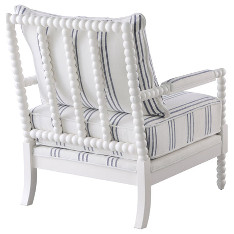Blanchett Bobbin Accent Chair - Coastal White & Navy Stripe Upholstery with Turned Wood Frame – view 8