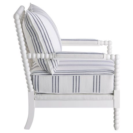 Blanchett Bobbin Accent Chair - Coastal White & Navy Stripe Upholstery with Turned Wood Frame – view 9