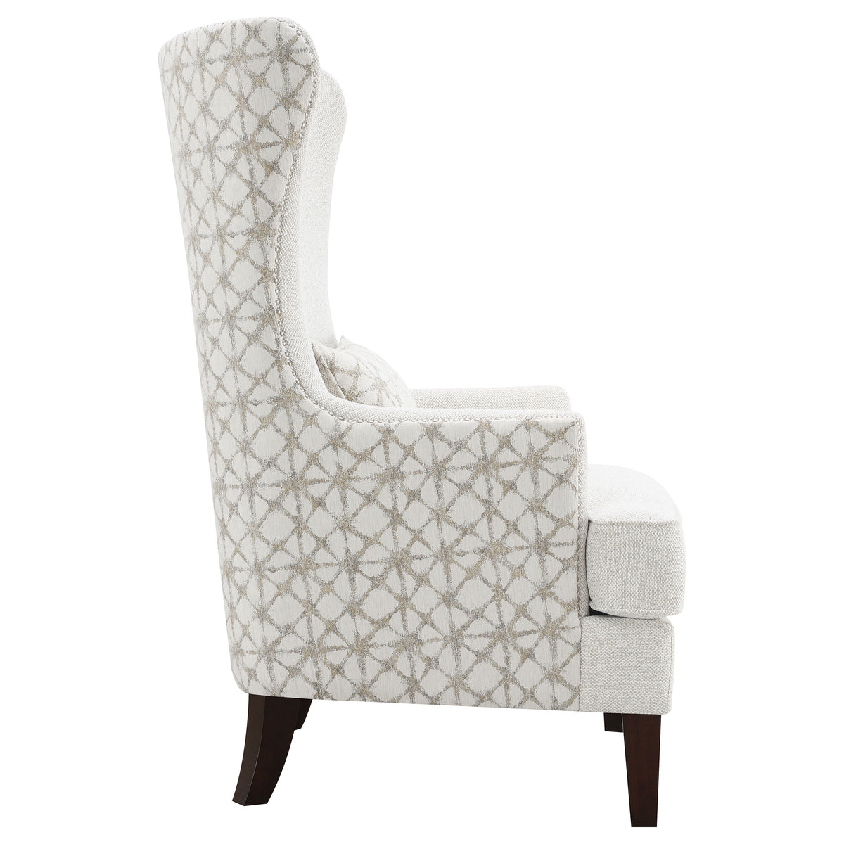 Pippin High Wingback Accent Chair - Latte Boucle with Silver Nailheads & Kidney Pillow – view 9