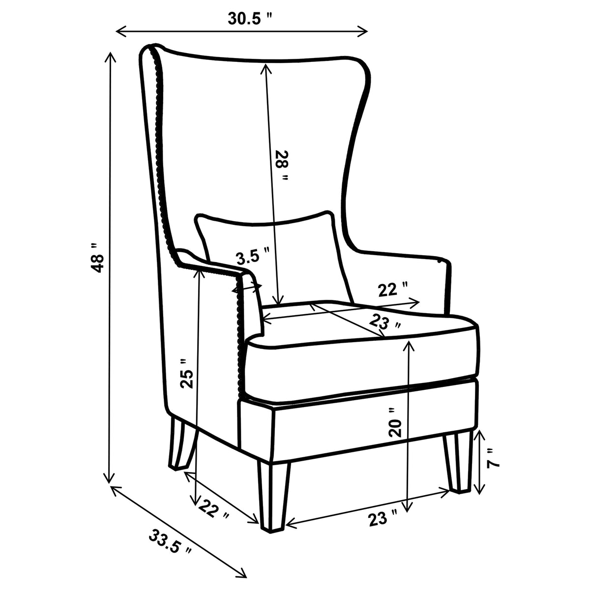 Pippin High Wingback Accent Chair - Latte Boucle with Silver Nailheads & Kidney Pillow – view 13