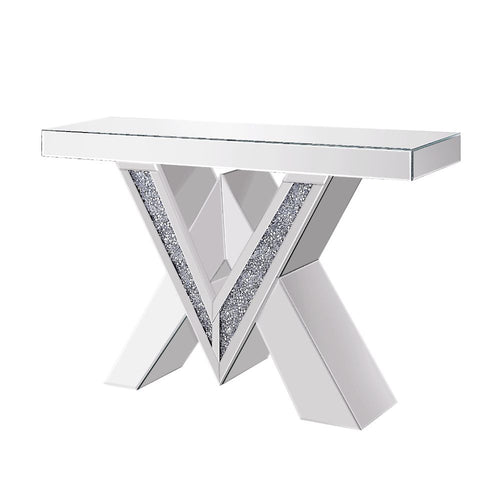 Noralie Mirrored Accent, End & Console Tables - Beveled Mirror with Faux Diamond Inlay