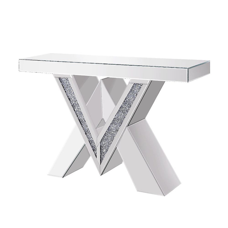Noralie Mirrored Accent, End & Console Tables - Beveled Mirror with Faux Diamond Inlay