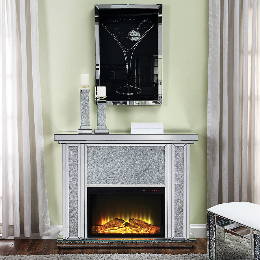 Noralie Electric Fireplaces & TV Stands - Beveled Mirror Frame with Faux Diamond Inlay