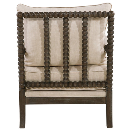 Blanchett Bobbin Accent Chair - Turned Wood Arms & Legs in Distressed Brown with Beige Fabric Cushions – view 7