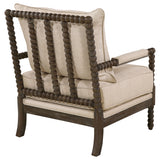 Blanchett Bobbin Accent Chair - Turned Wood Arms & Legs in Distressed Brown with Beige Fabric Cushions – view 8