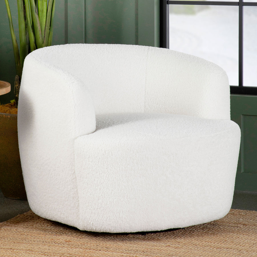 Hudson Faux Sheepskin Swivel Barrel Accent Chair - Cozy Ivory Sherpa with 360-Degree Swivel