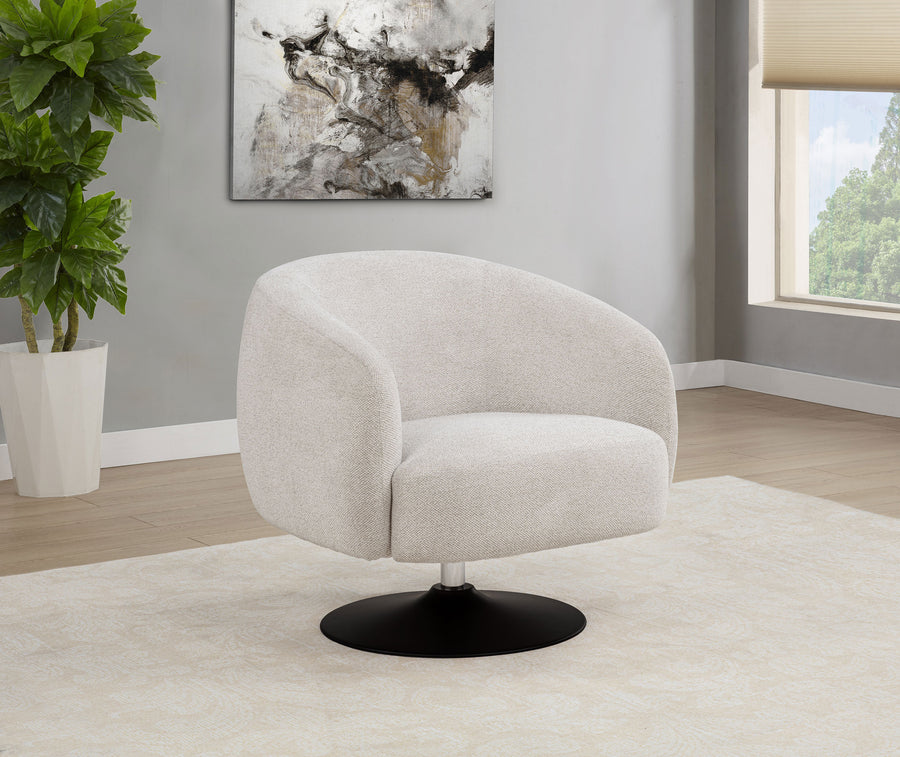 Dave Barrel Back Swivel Accent Chair - Beige Boucle on Matte Black Pedestal Base