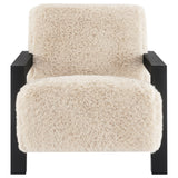 Fitzroy Faux Fur Accent Chair with Solid Wood Arms - Plush Latte Lounge Chair – view 3
