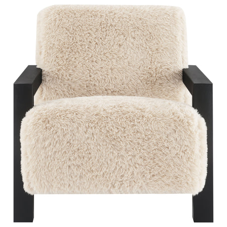 Fitzroy Faux Fur Accent Chair with Solid Wood Arms - Plush Latte Lounge Chair – view 3
