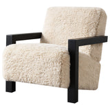 Fitzroy Faux Fur Accent Chair with Solid Wood Arms - Plush Latte Lounge Chair – view 4