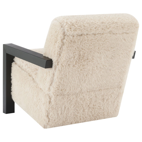 Fitzroy Faux Fur Accent Chair with Solid Wood Arms - Plush Latte Lounge Chair – view 6