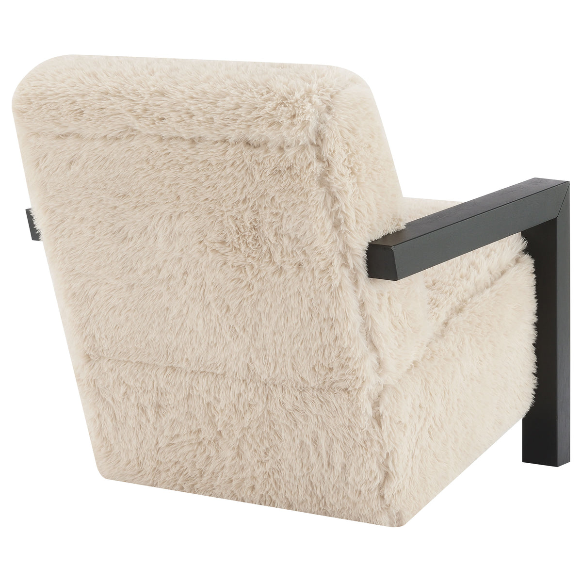 Fitzroy Faux Fur Accent Chair with Solid Wood Arms - Plush Latte Lounge Chair – view 7