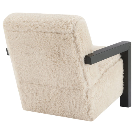 Fitzroy Faux Fur Accent Chair with Solid Wood Arms - Plush Latte Lounge Chair – view 7